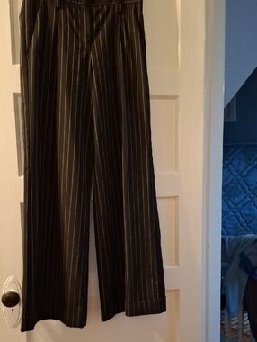 Wide-Leg Black Pinstripe Women's Dress Pants